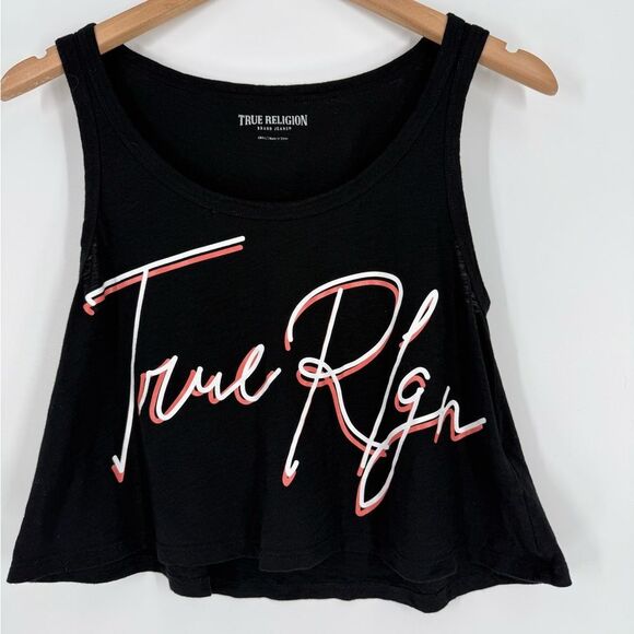 True Religion Script TRLGN Logo Cropped Tank Top in Black | Small - Picture 3 of 4